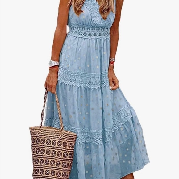 Bikinishe Blue Chiffon Boho tiered maxi dress - Picture 2 of 14